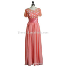 New Arrival A-line Short Sleeves 2016 Scoop Lace Hande Made Flowers Evening Gowns Long Plus Size Prom Dress Vestido Longo